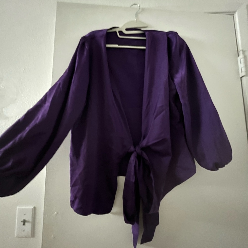 Chic Satin Wrap Blouse in Purple - Picture 5 of 6